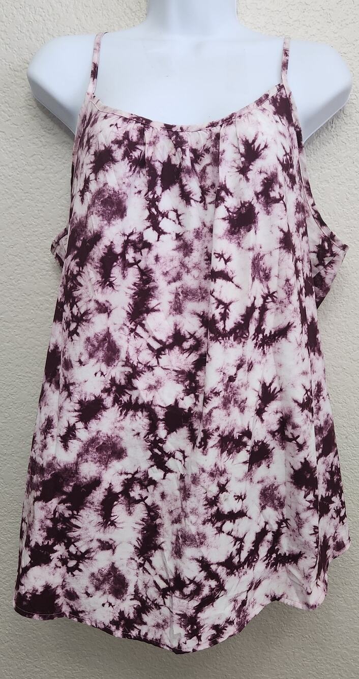 Faded Glory Purple White Tie Dye Spaghetti Strip Top XXL 20W Plus Lightweight